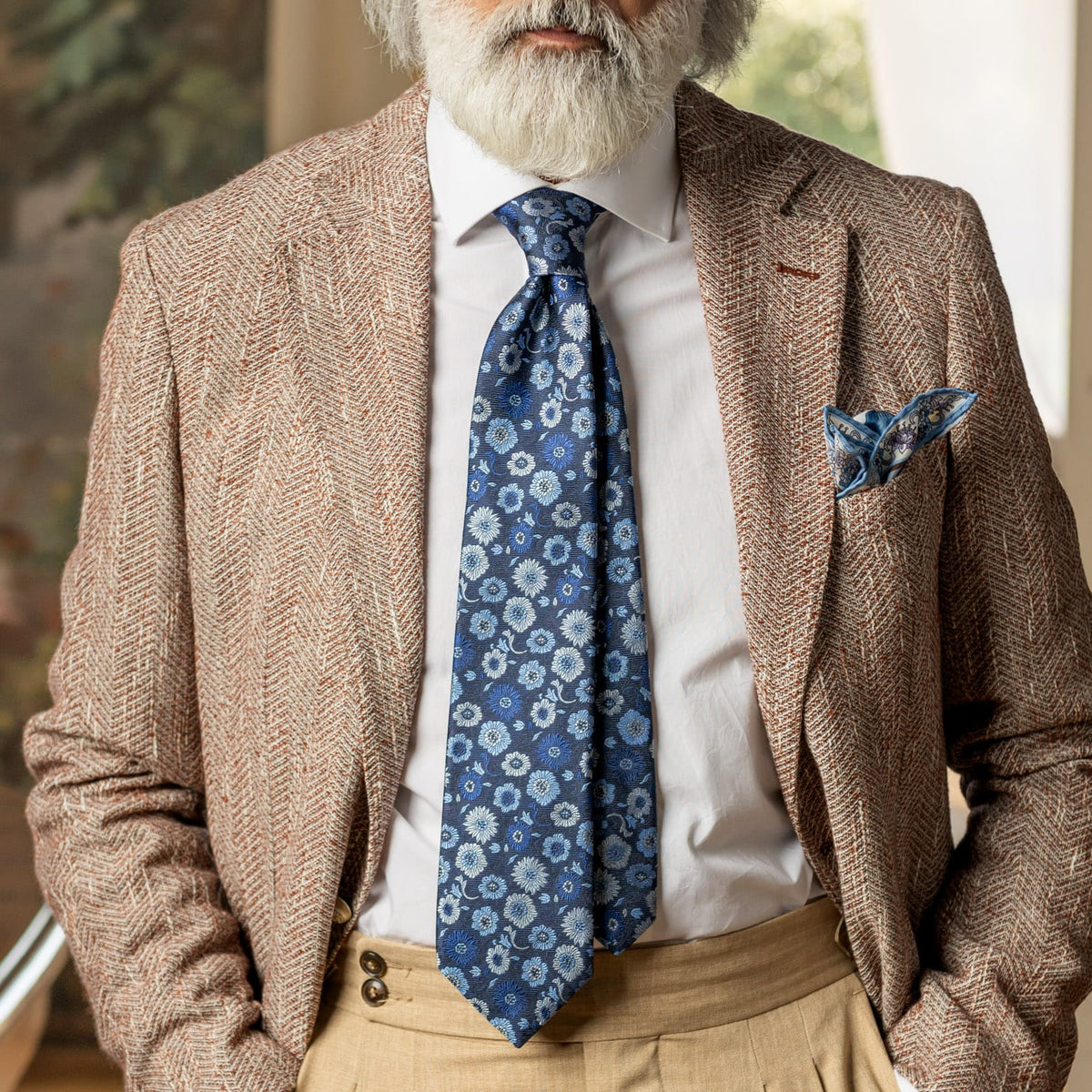 Blue Floral Italian Handmade Silk Tie
