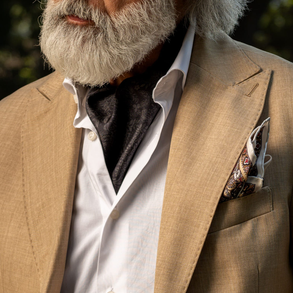 Floral Black Italian Silk Ascot Tie