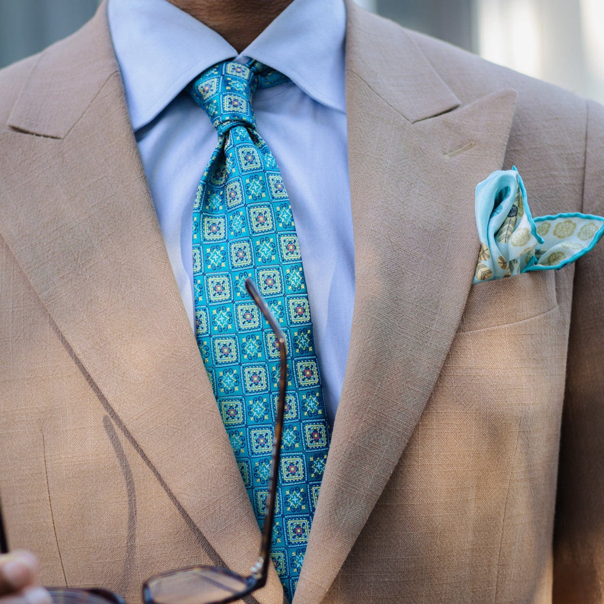 Luxury handmade Italian turquoise silk tie