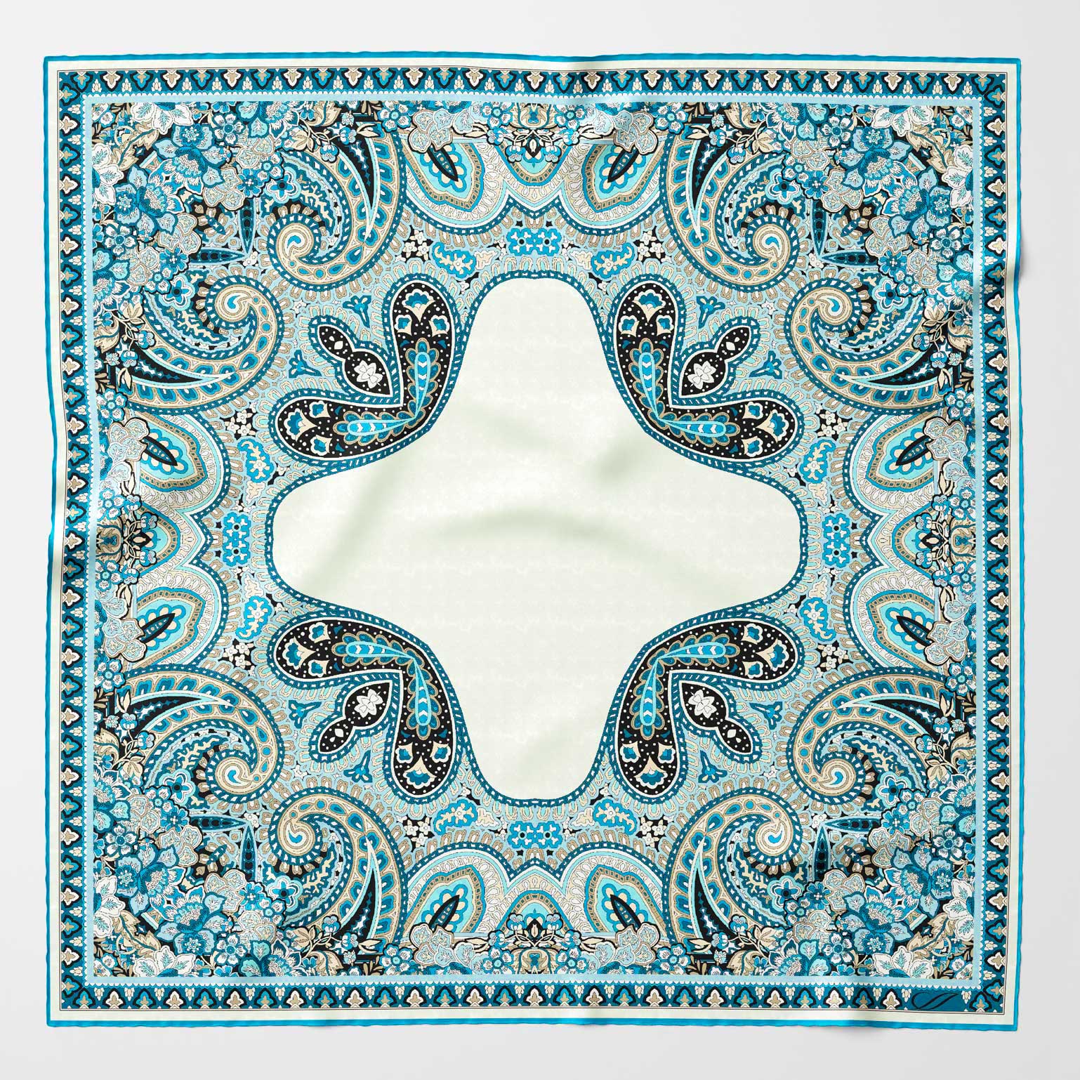 Turquoise Paisley Silk Italian Pocket Square