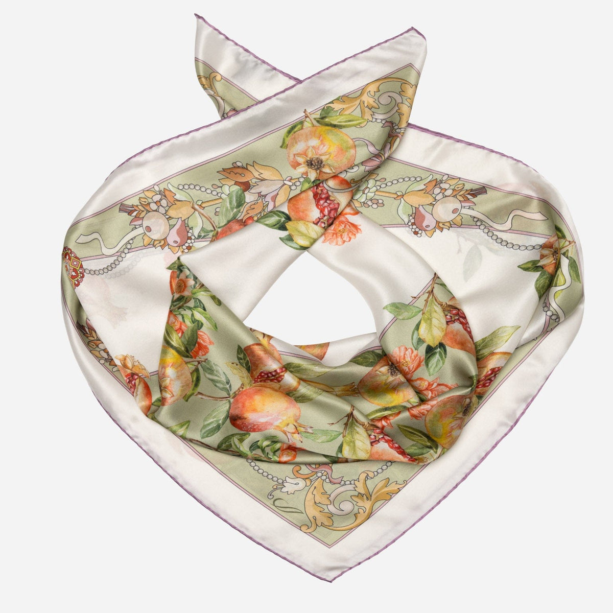 Green Pomegranate Print Silk Square Scarf