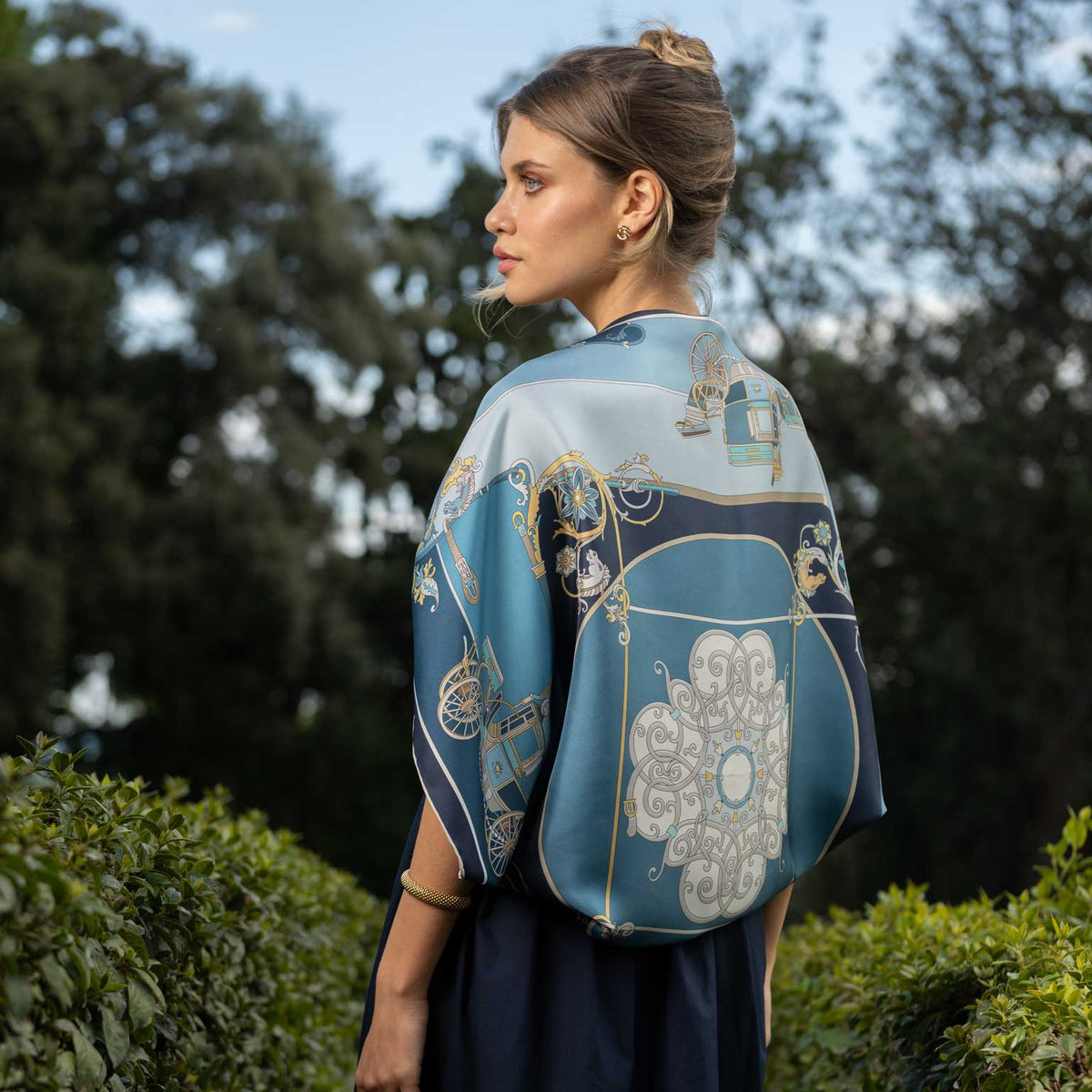 Italian Designer Blue Silk Square Scarf