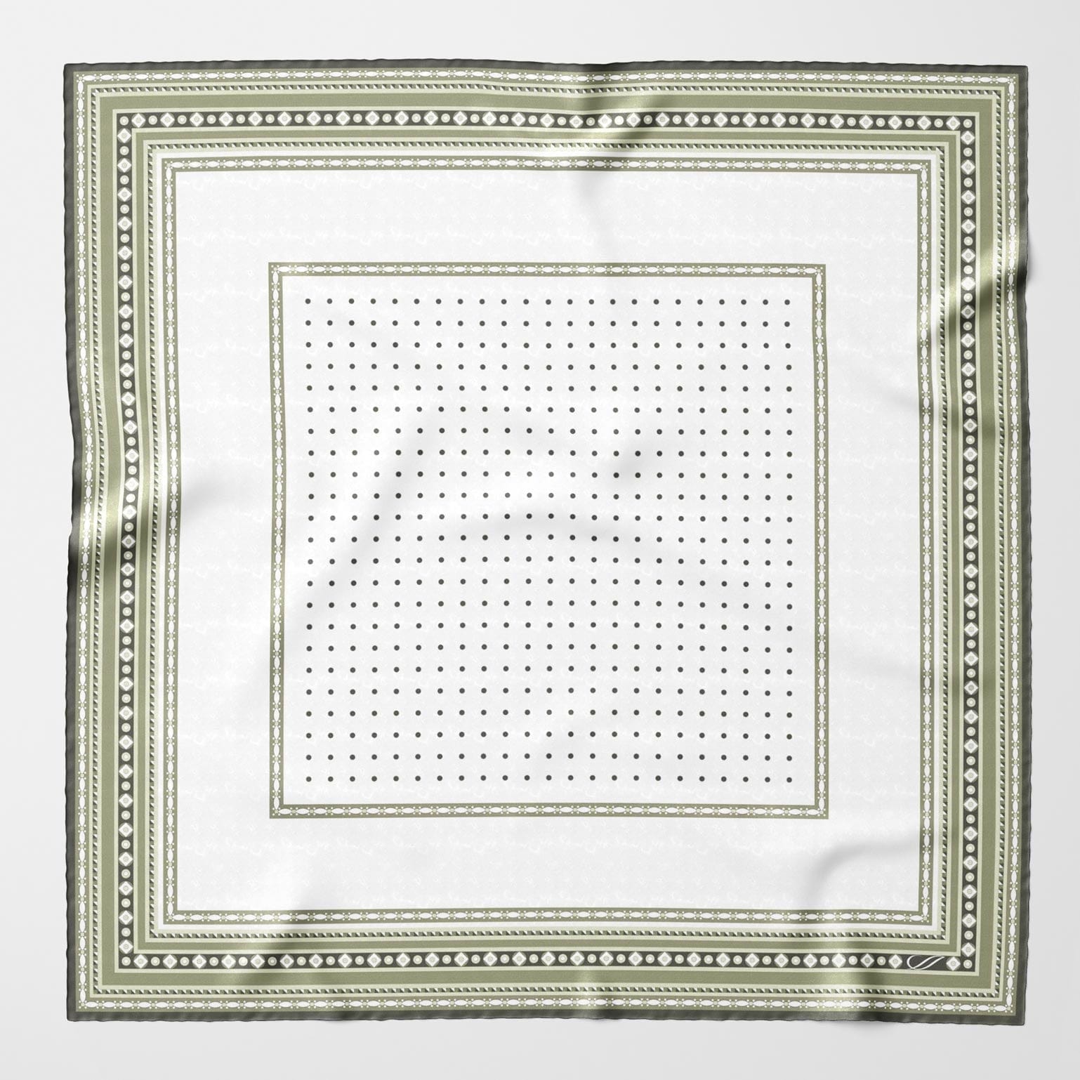 White and Green Polka Dot Silk Neckerchief