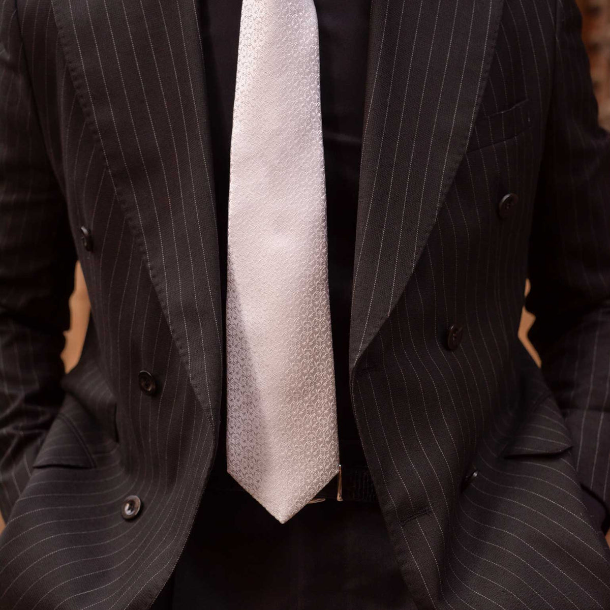
Italian Designer White Silk Necktie