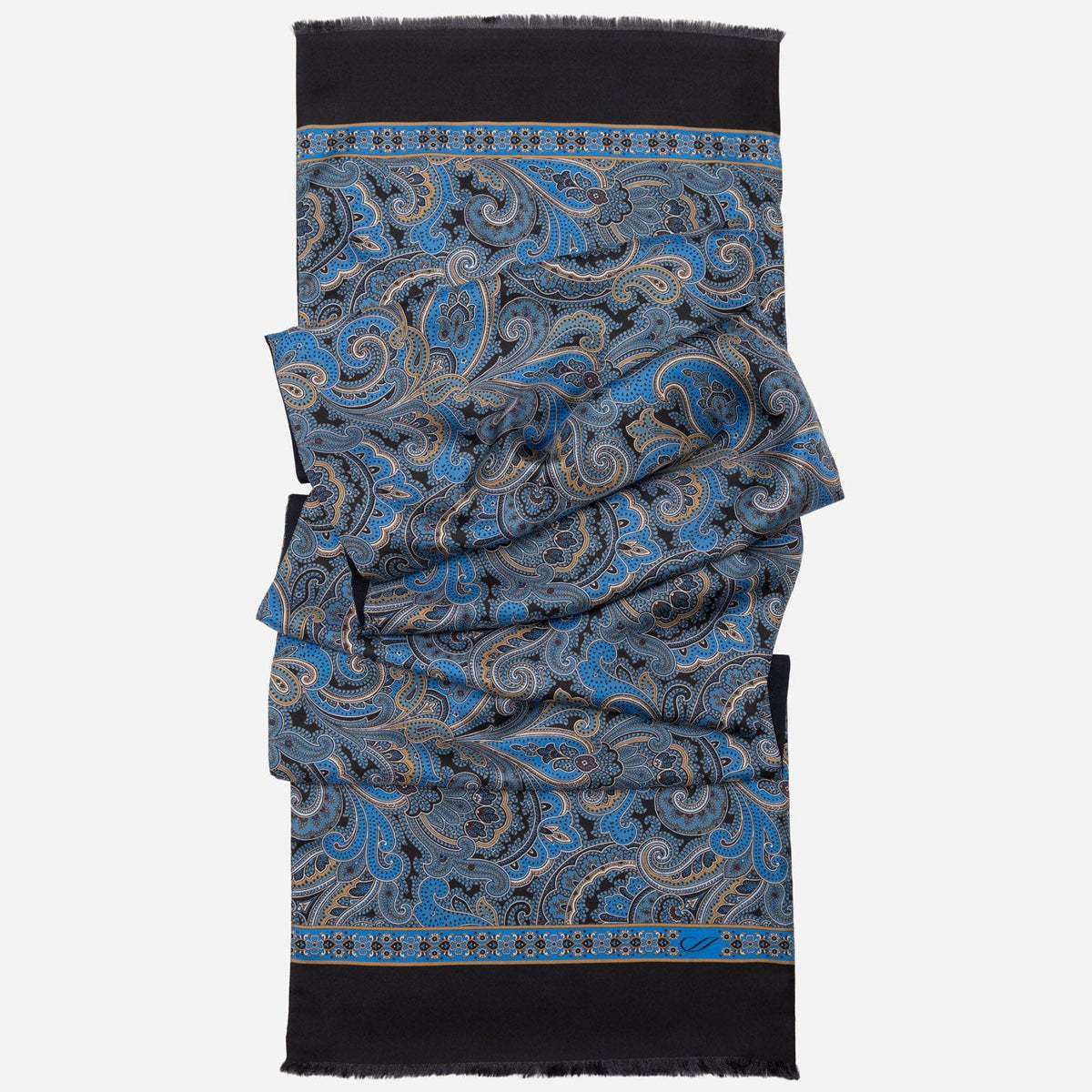 Black &amp; Blue Paisley Italian Silk Wool Scarf