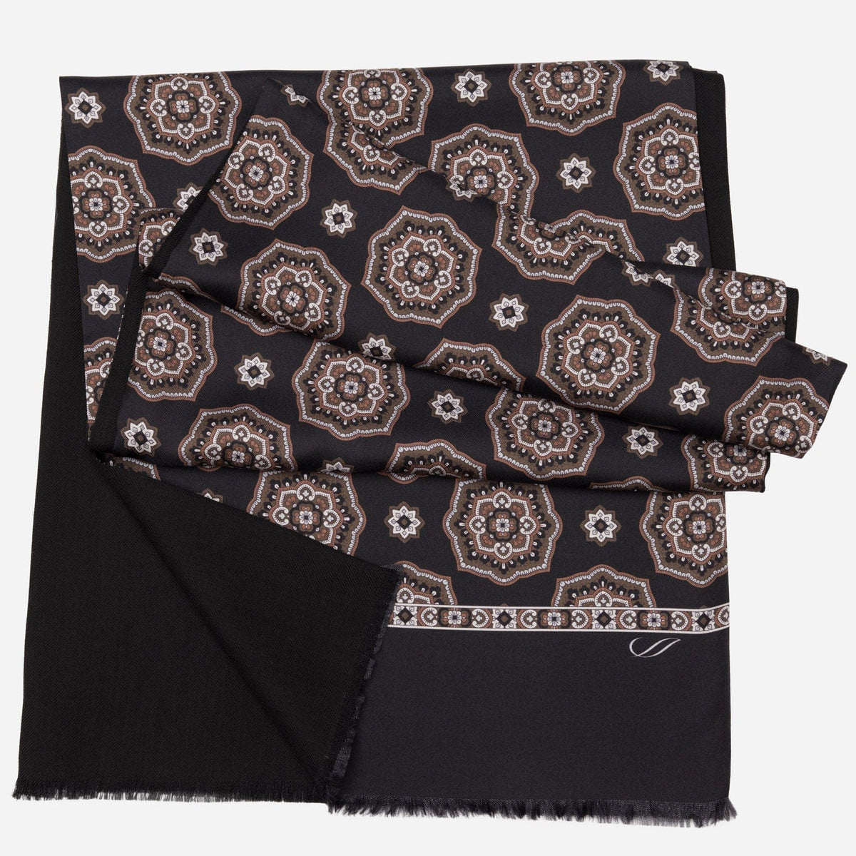 Black and Brown Italian Silk Wool Scarf