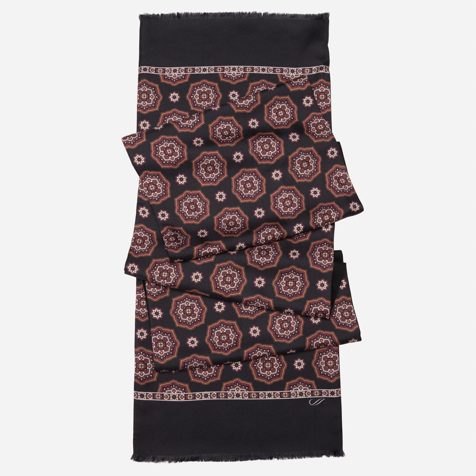 Black & Burgundy Wool Backed Silk Scarf