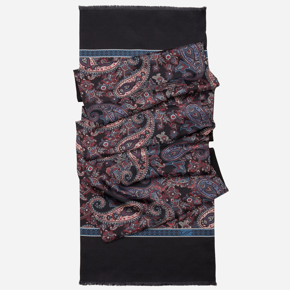 Black Blue &amp; Red Italian Silk Wool Scarf