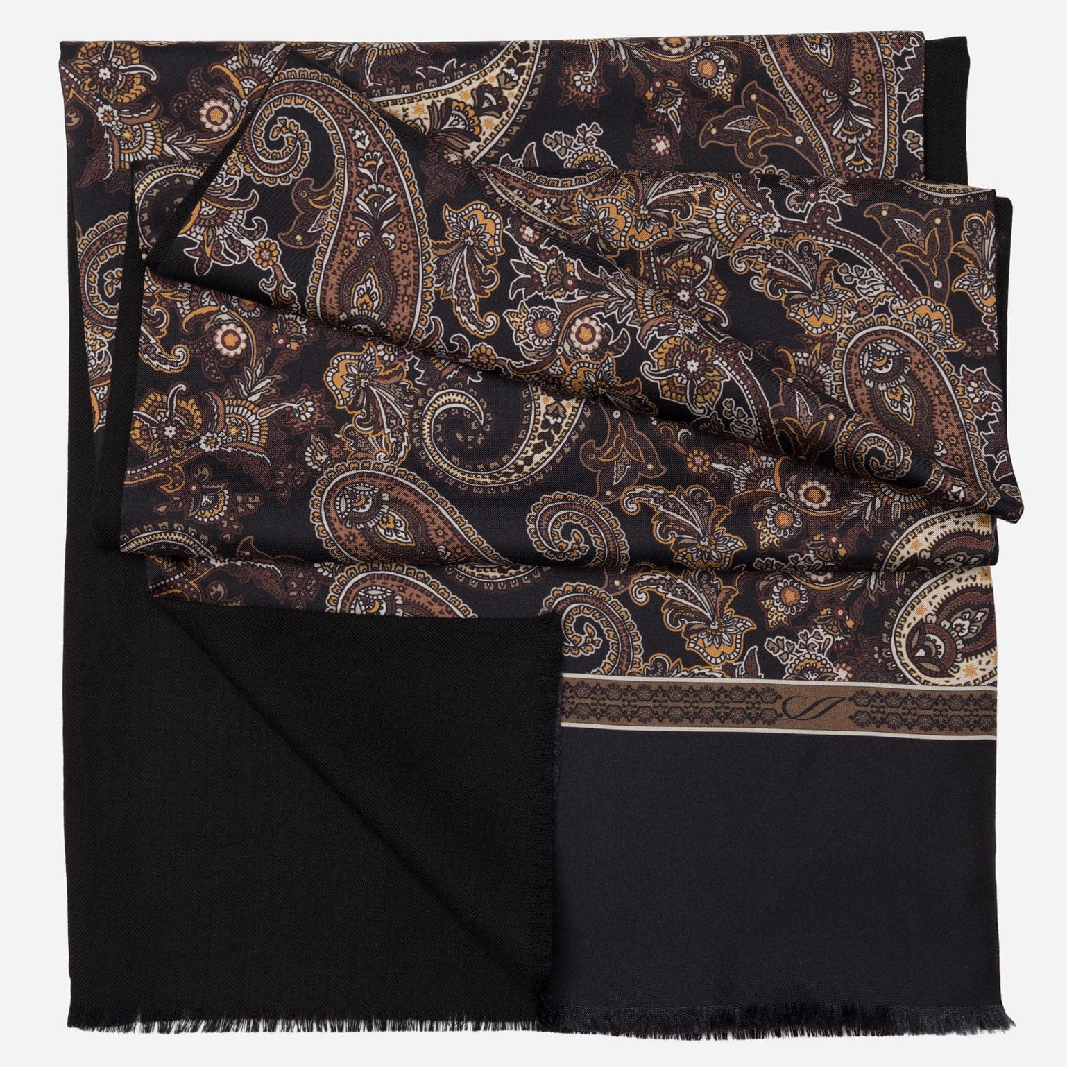 Black & Brown Paisley Wool Backed Silk Scarf