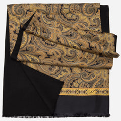 Men's Gold & Black Paisley Wool Silk Scarf
