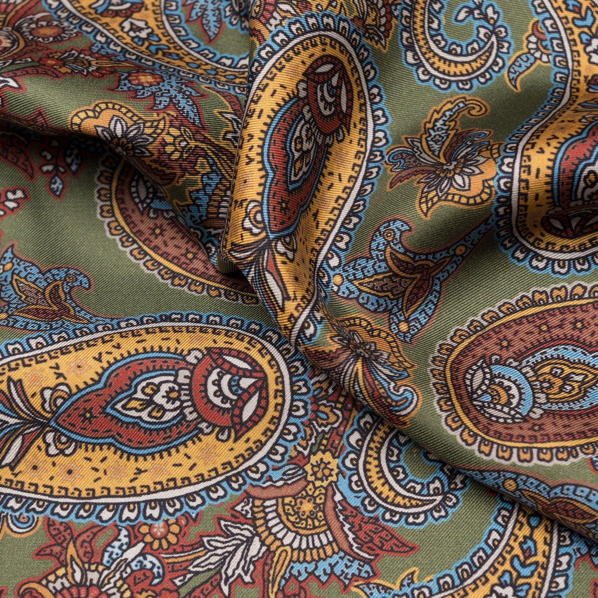 Olive Green Paisley Italian Silk Wool Scarf