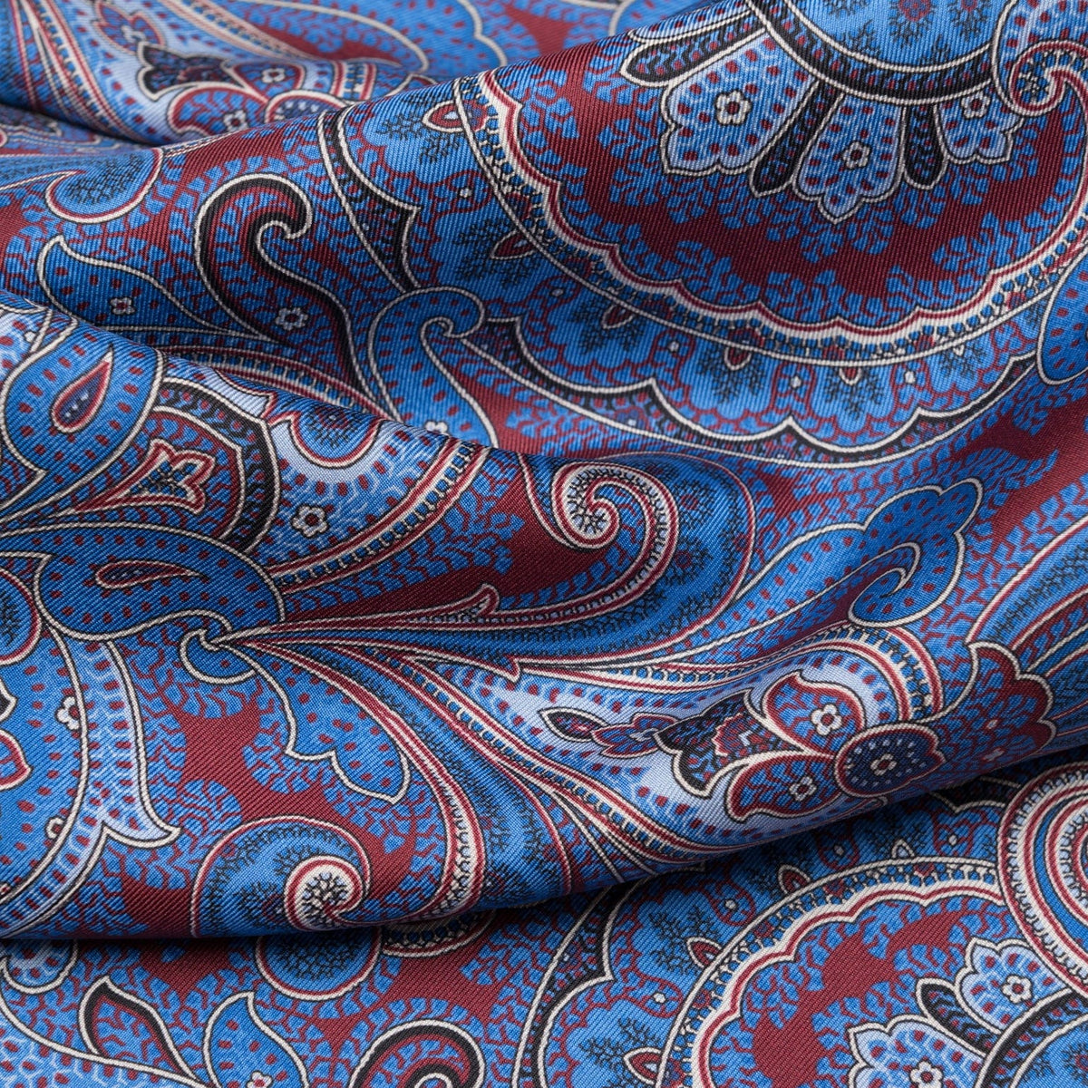 Red &amp; Blue Paisley Italian Silk Wool Scarf