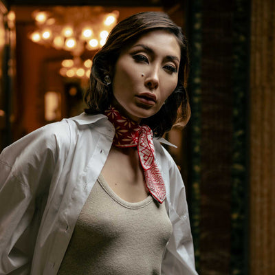 Luxury hand rolled red silk bandana neck scarf made in Italy