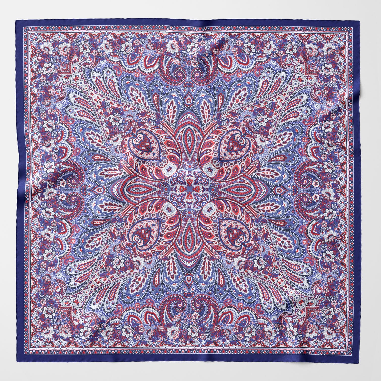 luxury sheer silk blue and red paisley oversized square scarf wrap