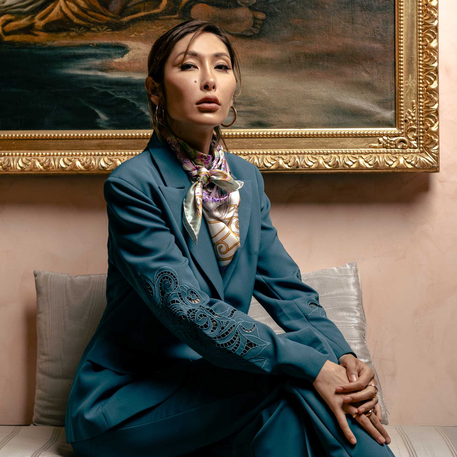 Pink Lilac Watercolor Silk Square Scarf