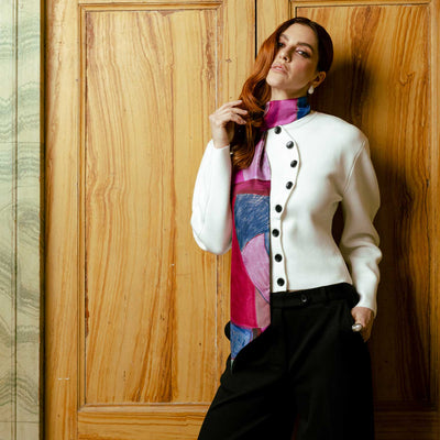 Pink and Blue Skinny Silk Scarf