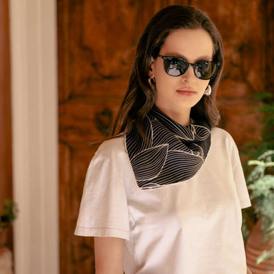 Luxury Italian silk neck scarf lotus flower print