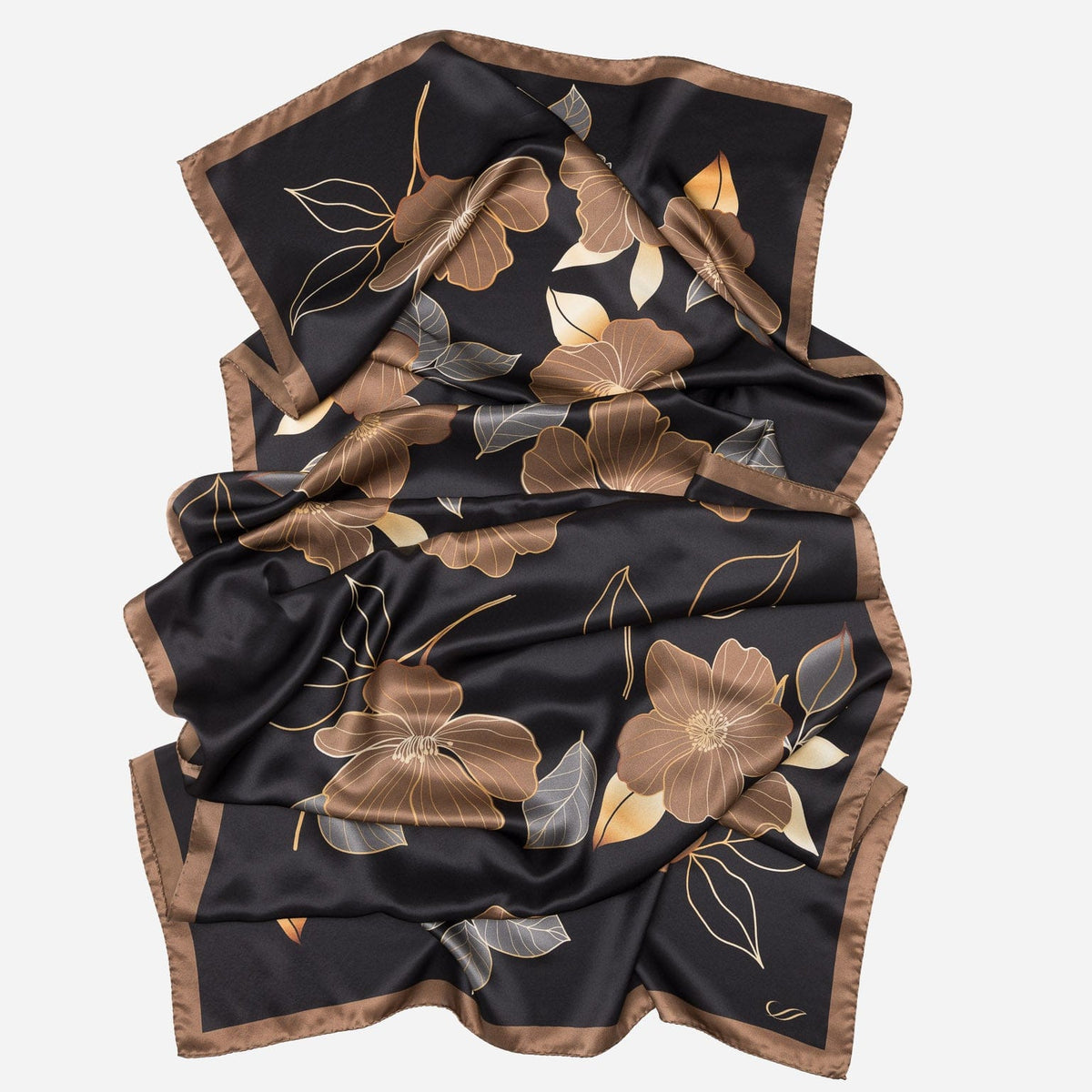 Italian Silk Satin Evening Shawl - Black