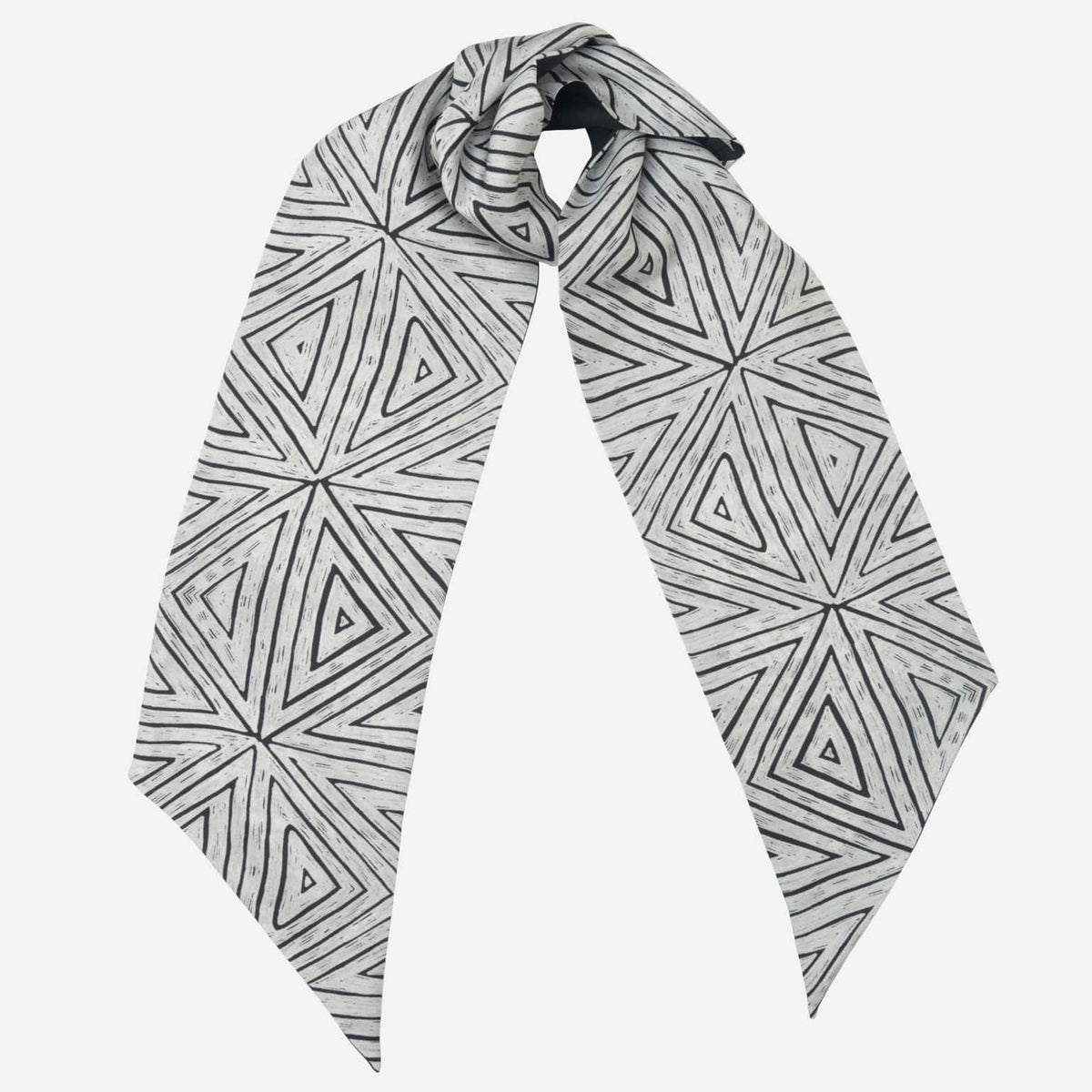 Italian Designer Black Skinny Silk Scarf