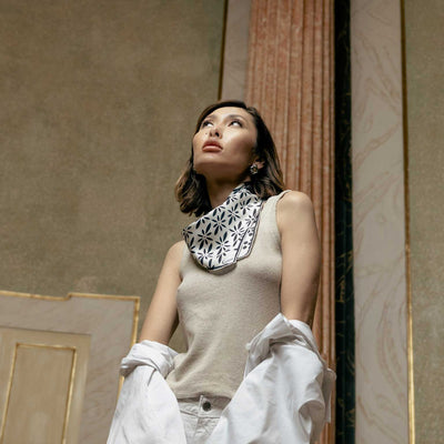 Luxury handmade hand rolled black and white Italian silk scarf