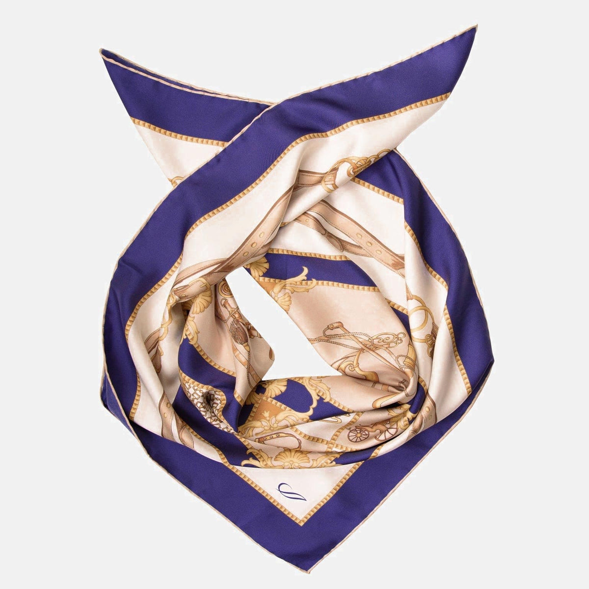 Navy Equestrian Print Italian Silk Scarf