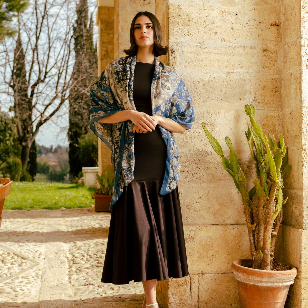 Blue Marine Modal Cashmere Square Scarf