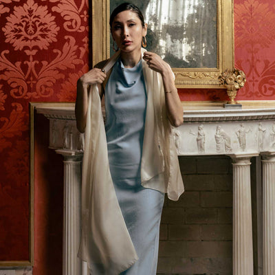 Luxury champagne beige sheer silk evening wrap shawl