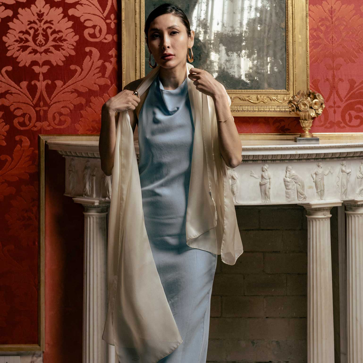 Sophia Silk Scarf Shawl Champagne Beige - Main Image