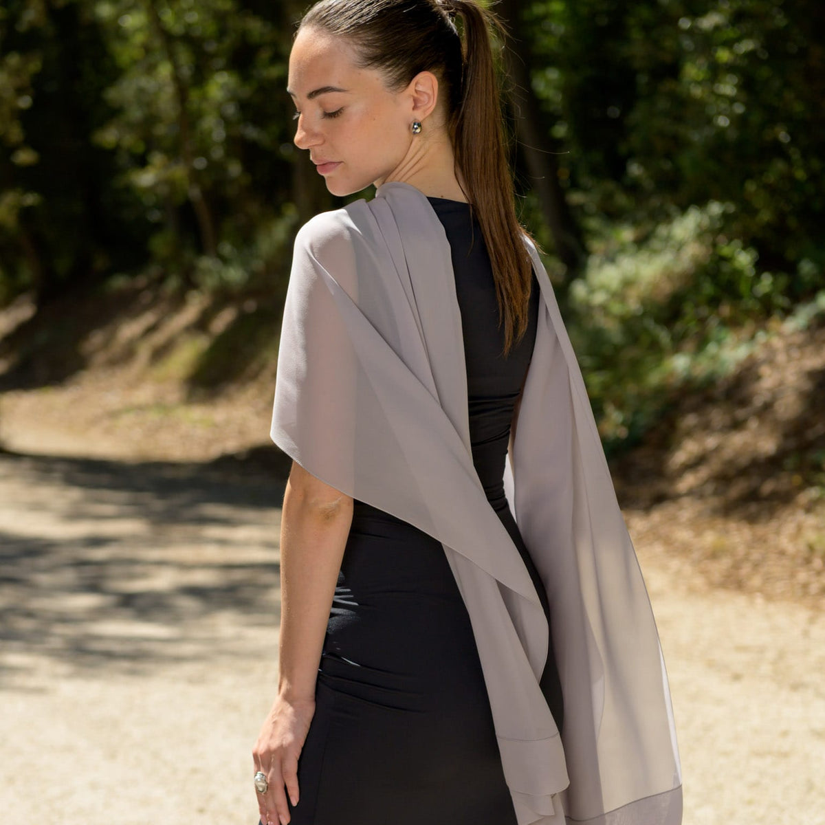 Silver Large Silk Georgette Wrap Shawl