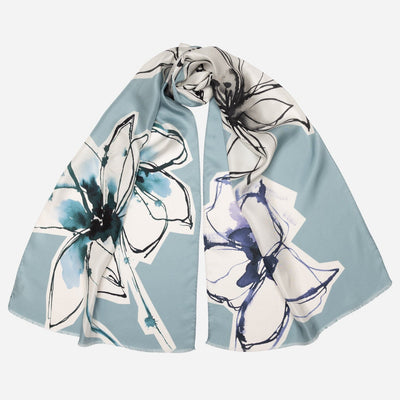 Women's Dusty Blue Long Silk Scarf