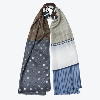 Italian Silk Scarf Blue Geometric