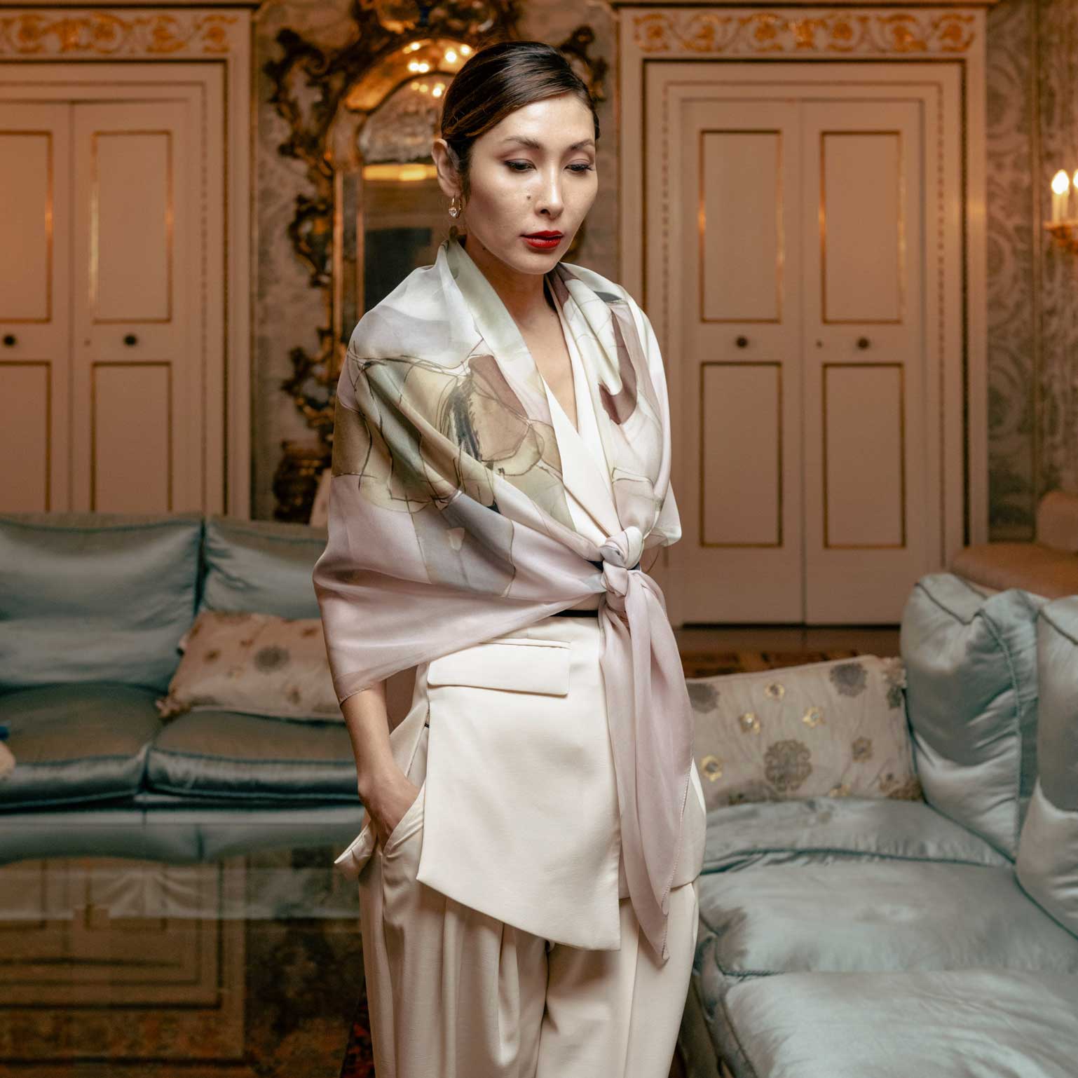 Extra large sheer silk wrap shawl made in Italy