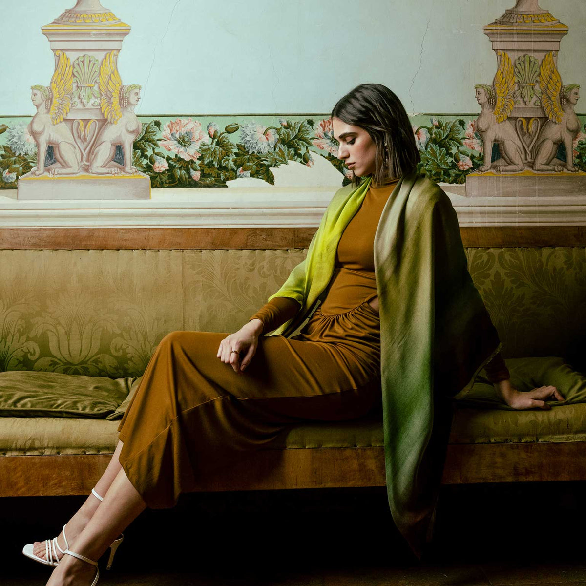 Green Modal Silk Square Scarf