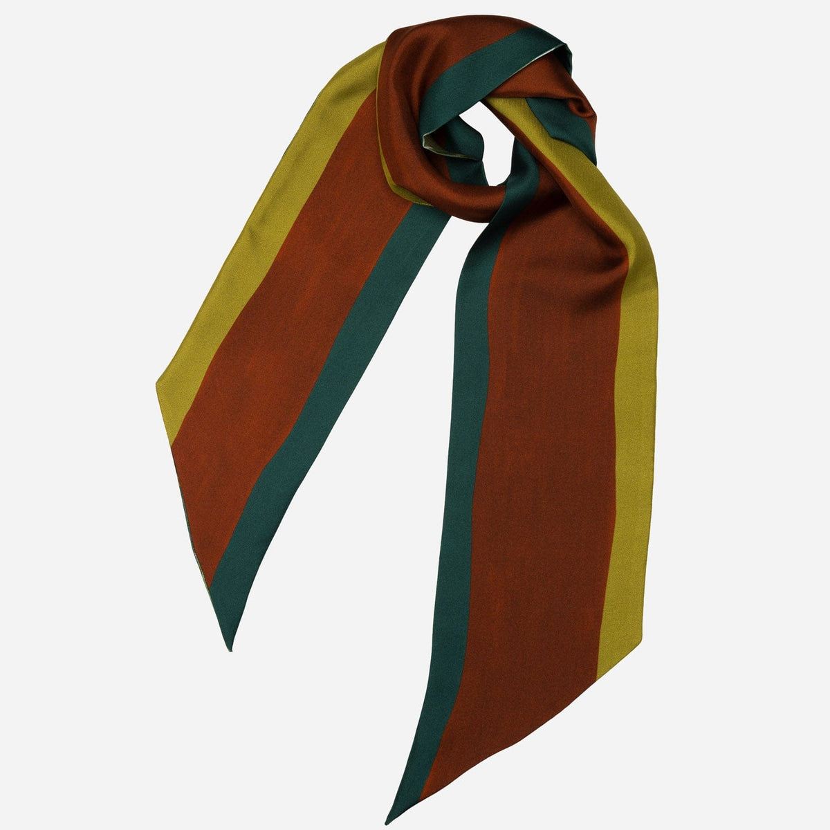 Green and Terracotta Skinny Silk Scarf