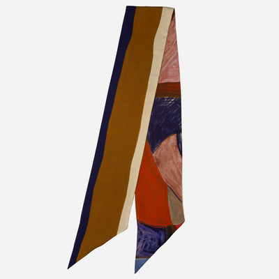 Indigo and Orange Skinny Silk Scarf