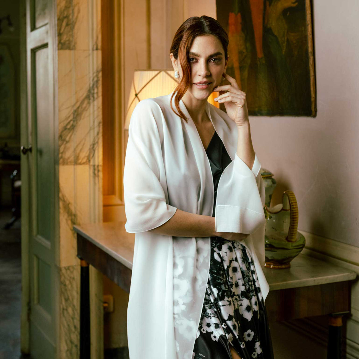 White Large Silk Georgette Wrap Shawl