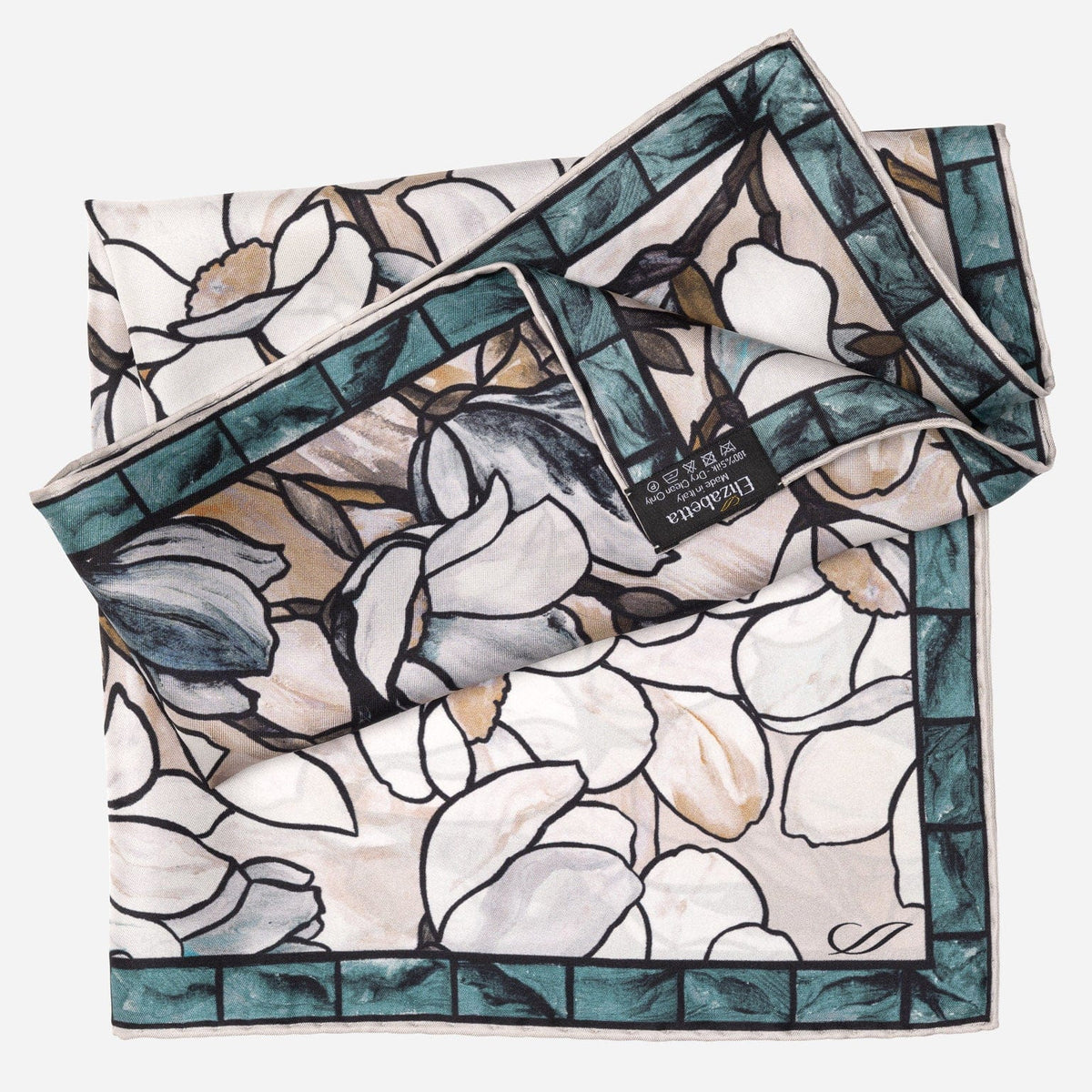 Women's Silk Bandana Floral Teal & Tan