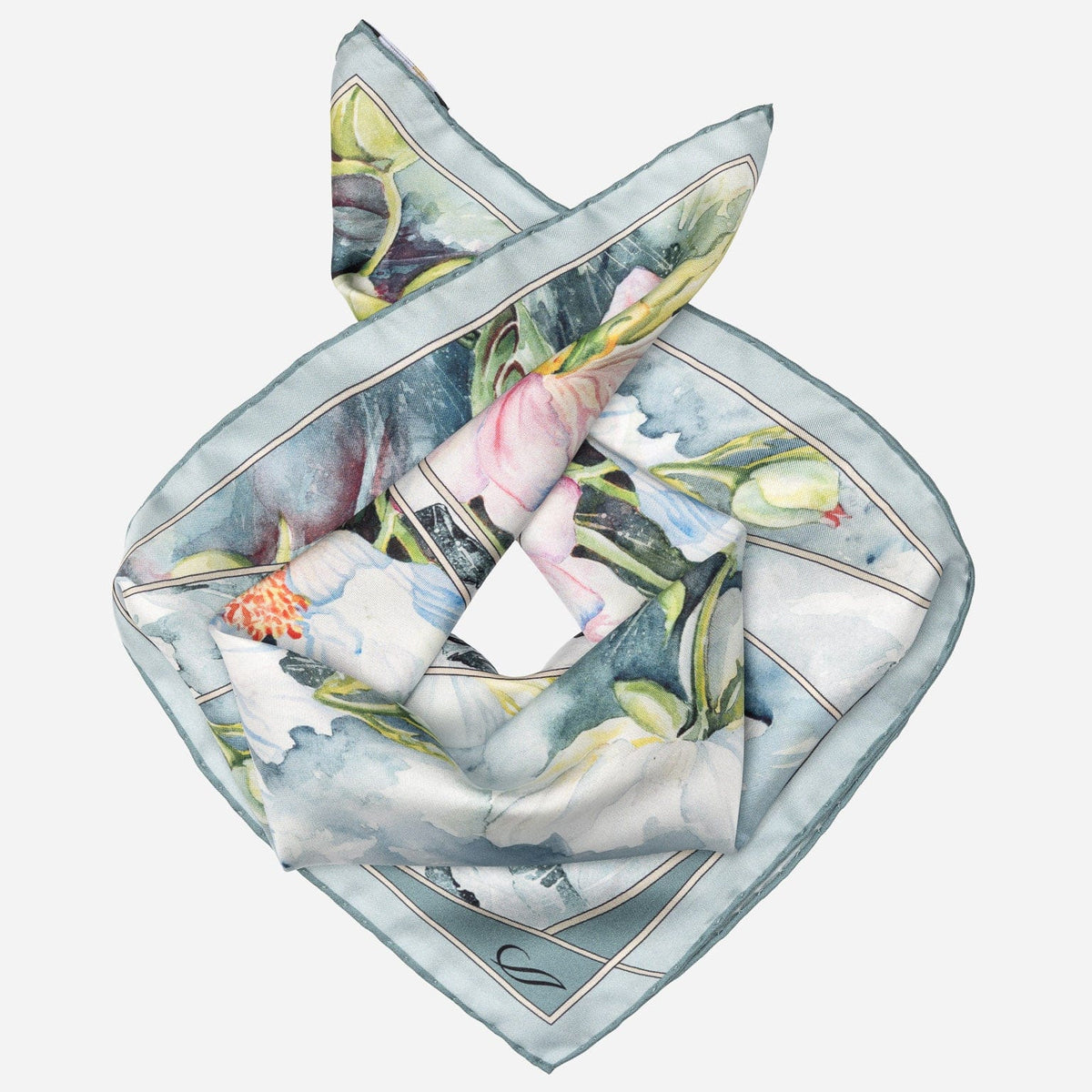 Women's Silk Bandana Floral Misty Blue