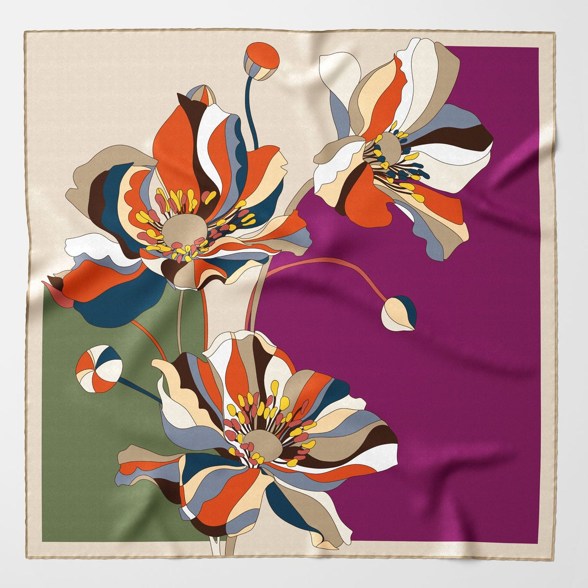 Plum Floral Print Italian Silk Square Scarf