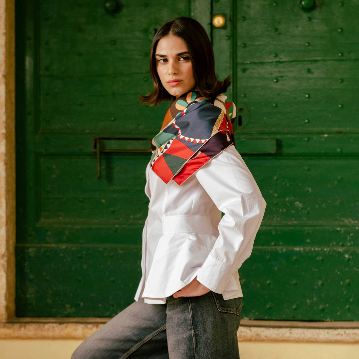 Italian Designer Brown Silk Square Scarf