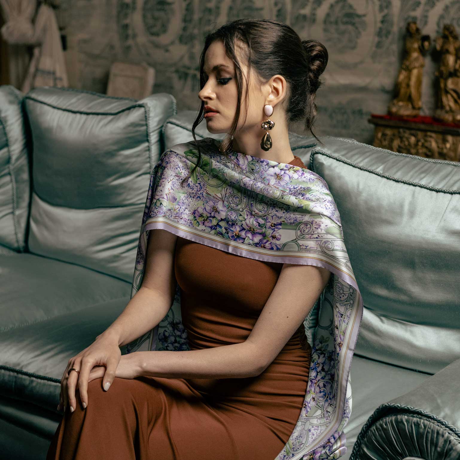 women's luxury Italian silk evening Luxury silk evening scarf

