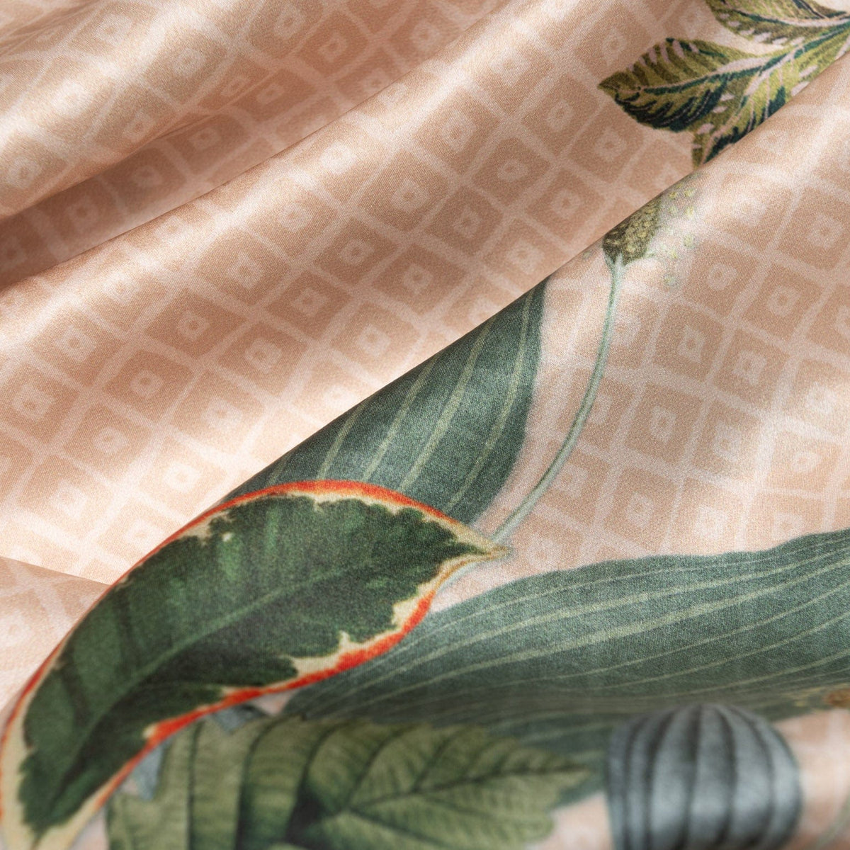 Beige Floral Italian Silk Satin Long Scarf