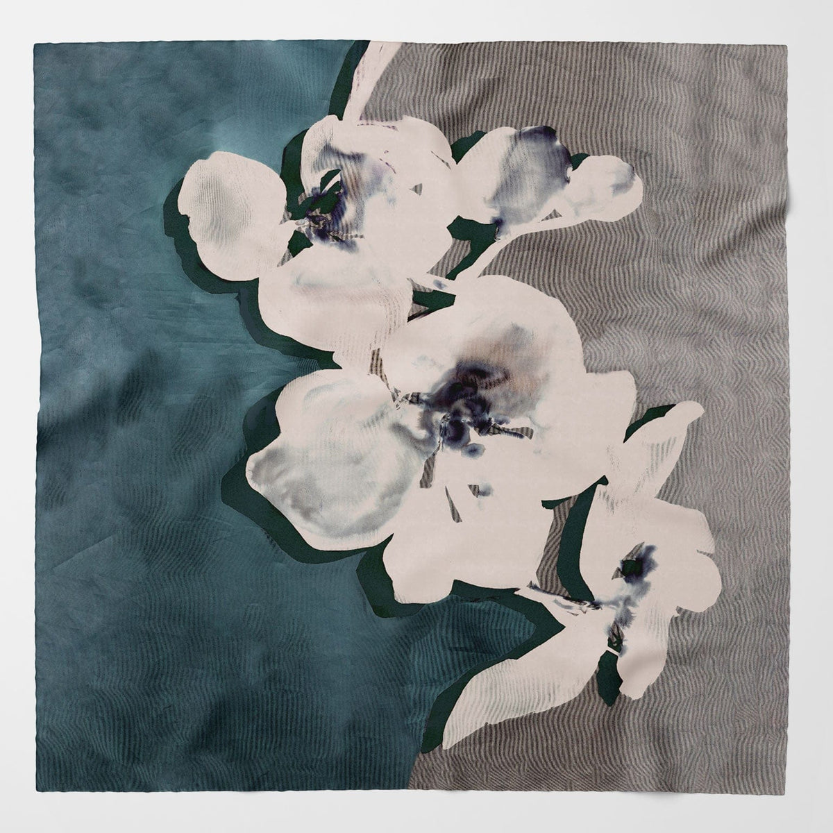 Extra Large Teal Floral Silk Square Scarf