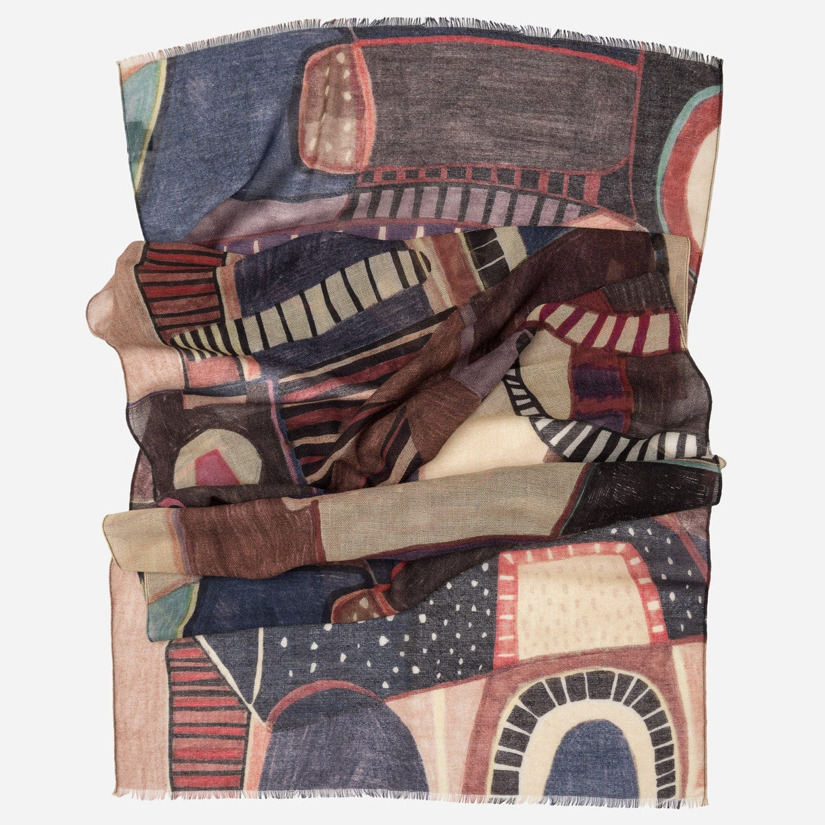 Abstract Plum Italian Wool Scarf