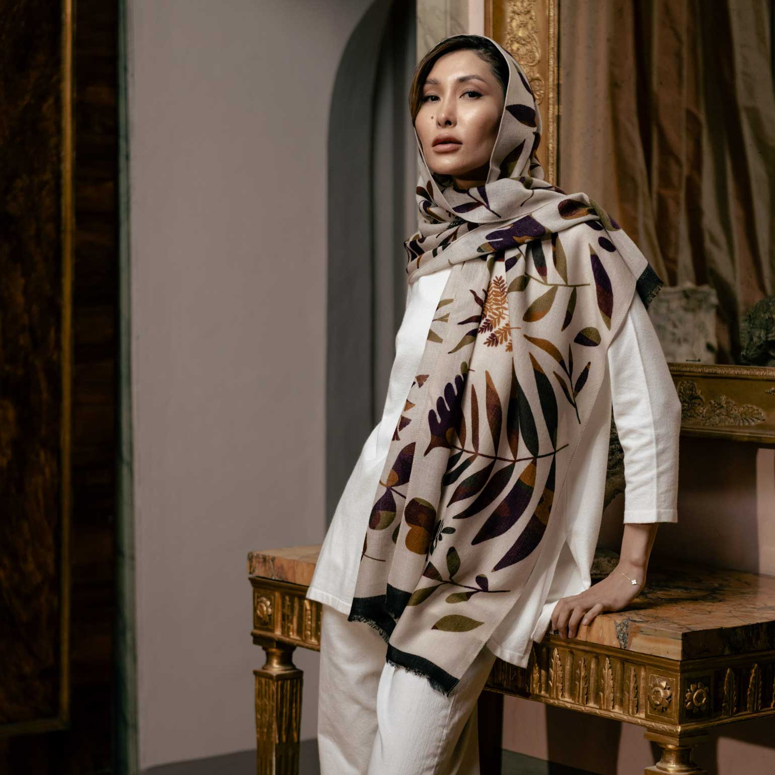 Beige Lightweight Italian Wool Scarf