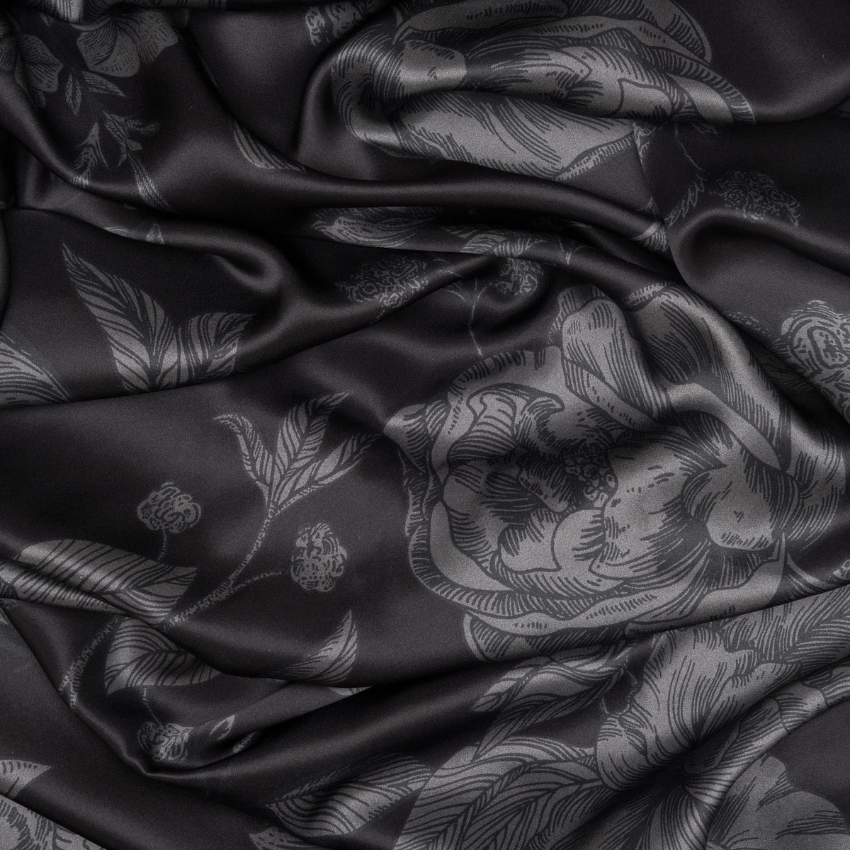 Black Floral Silk Evening Shawl