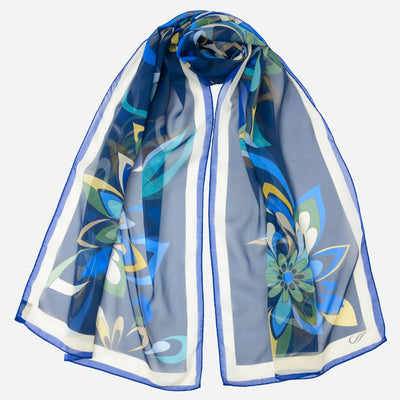 Women's Blue Italian Long Silk Scarf
