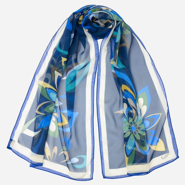 Women's Blue Italian Long Silk Scarf