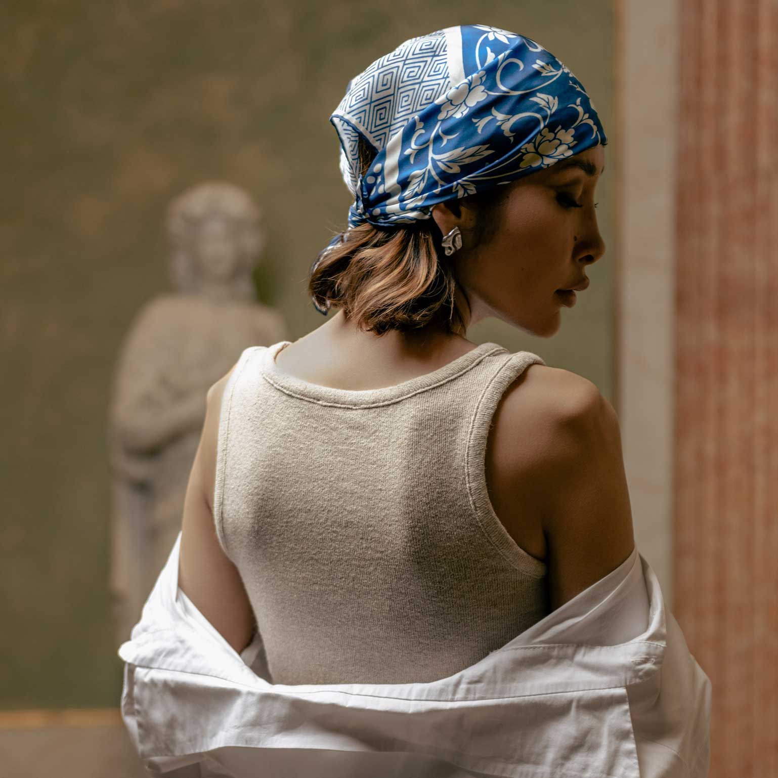 Women's luxury Italian blue silk bandana