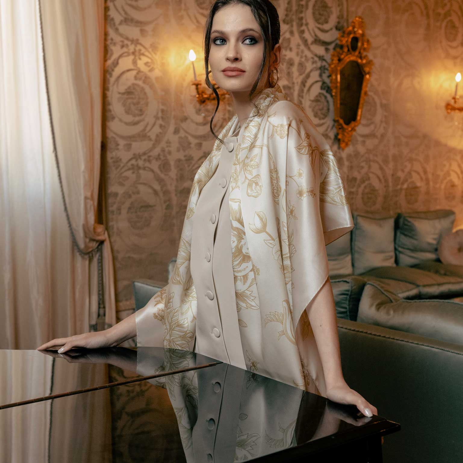 Luxury champagne beige silk shawl wrap special occasion